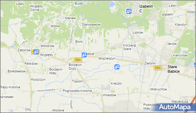 mapa Wojcieszyn gmina Stare Babice, Wojcieszyn gmina Stare Babice na mapie Targeo