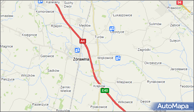 mapa Wojkowice gmina Żórawina, Wojkowice gmina Żórawina na mapie Targeo