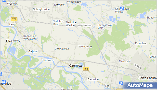 mapa Wojnowice gmina Czernica, Wojnowice gmina Czernica na mapie Targeo