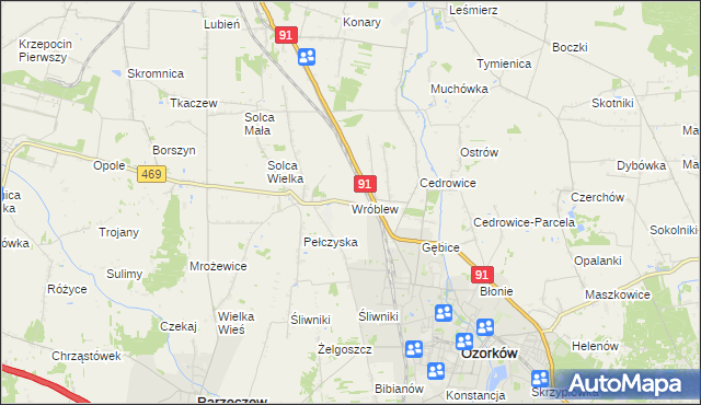 mapa Wróblew gmina Ozorków, Wróblew gmina Ozorków na mapie Targeo