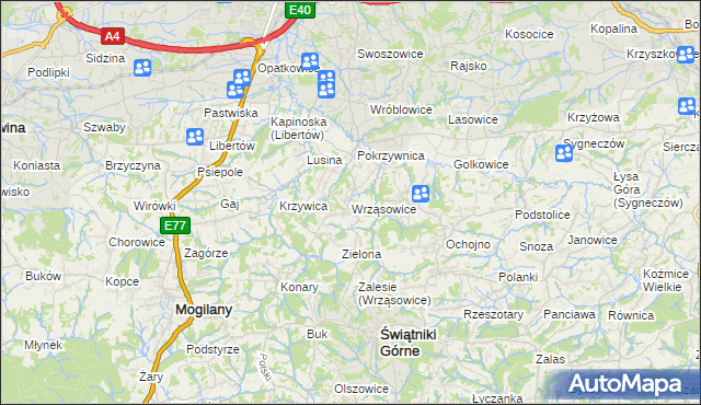 mapa Wrząsowice, Wrząsowice na mapie Targeo