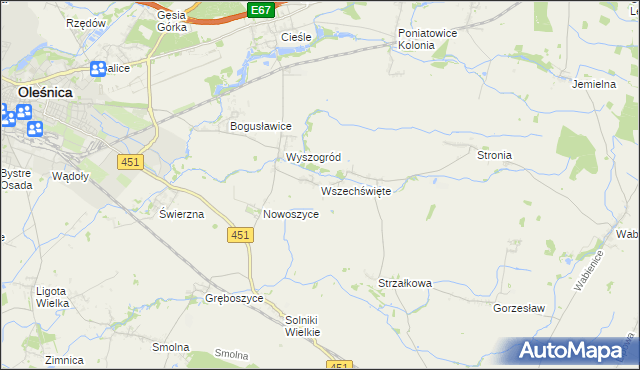 mapa Wszechświęte gmina Oleśnica, Wszechświęte gmina Oleśnica na mapie Targeo