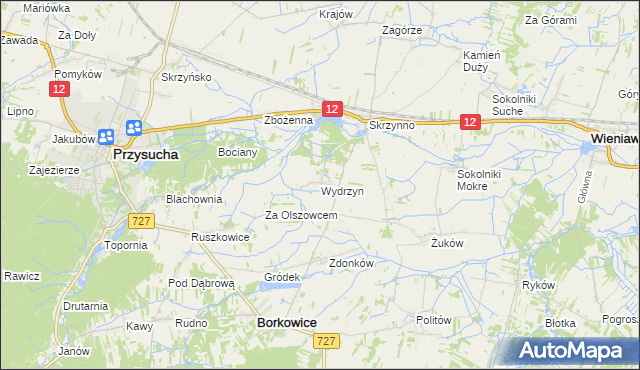 mapa Wydrzyn gmina Wieniawa, Wydrzyn gmina Wieniawa na mapie Targeo