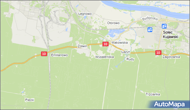 mapa Wypaleniska gmina Solec Kujawski, Wypaleniska gmina Solec Kujawski na mapie Targeo