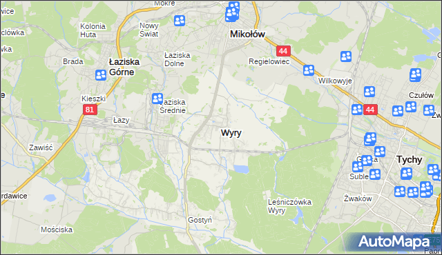 mapa Wyry, Wyry na mapie Targeo