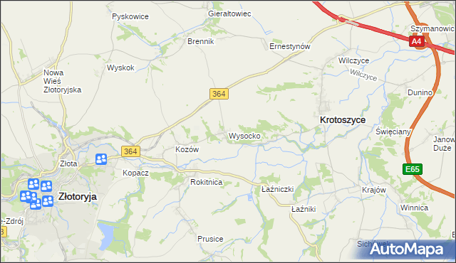 mapa Wysocko gmina Złotoryja, Wysocko gmina Złotoryja na mapie Targeo