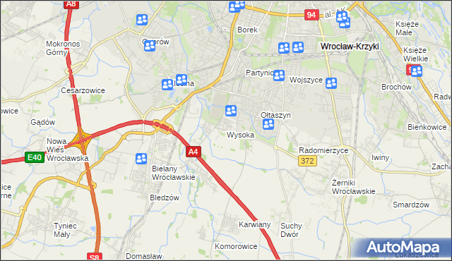 mapa Wysoka gmina Kobierzyce, Wysoka gmina Kobierzyce na mapie Targeo