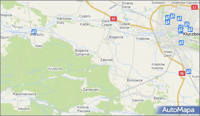 mapa Żabiniec gmina Kluczbork, Żabiniec gmina Kluczbork na mapie Targeo