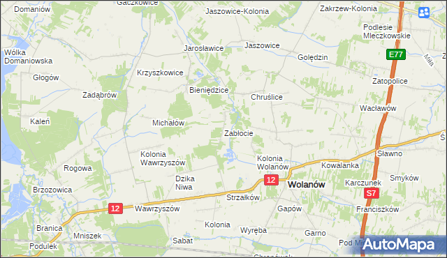 mapa Zabłocie gmina Wolanów, Zabłocie gmina Wolanów na mapie Targeo