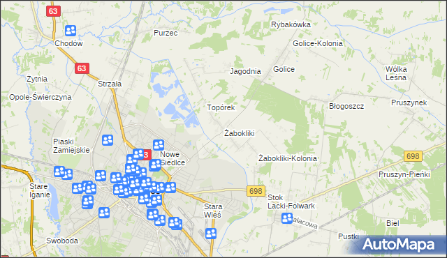 mapa Żabokliki gmina Siedlce, Żabokliki gmina Siedlce na mapie Targeo