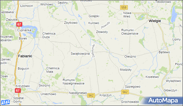 mapa Zaduszniki gmina Wielgie, Zaduszniki gmina Wielgie na mapie Targeo