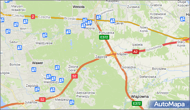 mapa Zagórze gmina Wiązowna, Zagórze gmina Wiązowna na mapie Targeo
