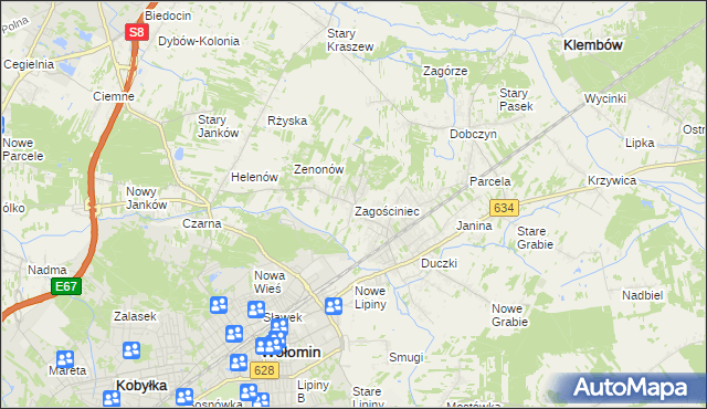 mapa Zagościniec gmina Wołomin, Zagościniec gmina Wołomin na mapie Targeo