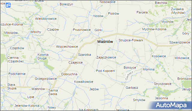 mapa Zajączkowice gmina Waśniów, Zajączkowice gmina Waśniów na mapie Targeo