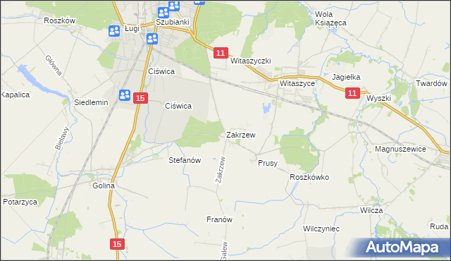 mapa Zakrzew gmina Jarocin, Zakrzew gmina Jarocin na mapie Targeo