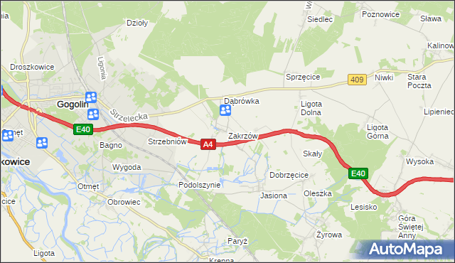 mapa Zakrzów gmina Gogolin, Zakrzów gmina Gogolin na mapie Targeo