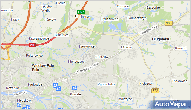 mapa Zakrzów gmina Wrocław, Zakrzów gmina Wrocław na mapie Targeo