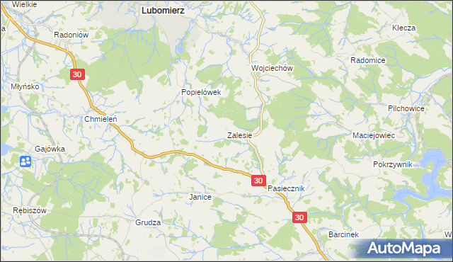 mapa Zalesie gmina Lubomierz, Zalesie gmina Lubomierz na mapie Targeo