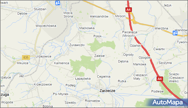 mapa Zalesie gmina Zarzecze, Zalesie gmina Zarzecze na mapie Targeo
