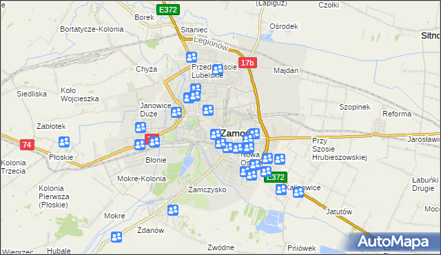 mapa Zamościa, Zamość na mapie Targeo