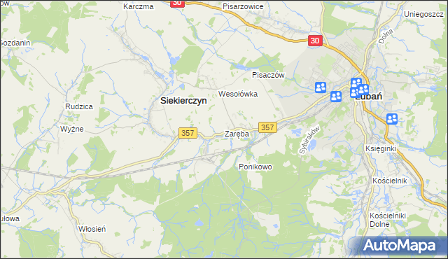 mapa Zaręba gmina Siekierczyn, Zaręba gmina Siekierczyn na mapie Targeo
