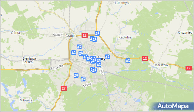 mapa Żary, Żary na mapie Targeo