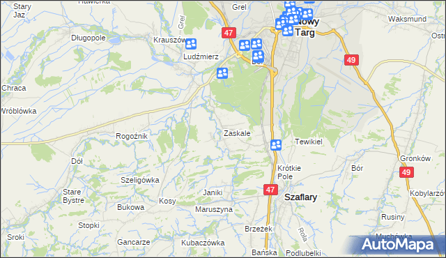 mapa Zaskale gmina Szaflary, Zaskale gmina Szaflary na mapie Targeo