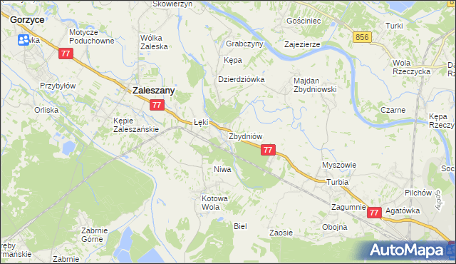 mapa Zbydniów gmina Zaleszany, Zbydniów gmina Zaleszany na mapie Targeo