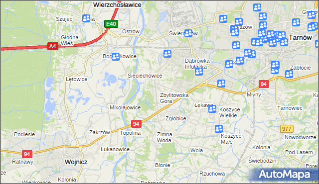 mapa Zbylitowska Góra, Zbylitowska Góra na mapie Targeo