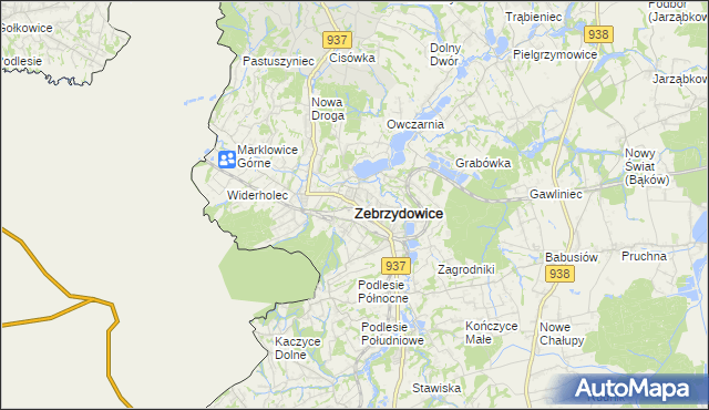 mapa Zebrzydowice powiat cieszyński, Zebrzydowice powiat cieszyński na mapie Targeo