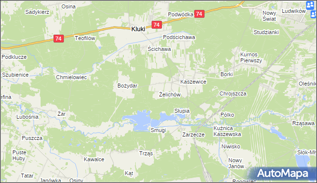 mapa Żelichów gmina Kluki, Żelichów gmina Kluki na mapie Targeo