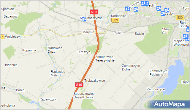 mapa Zemborzyce Tereszyńskie, Zemborzyce Tereszyńskie na mapie Targeo