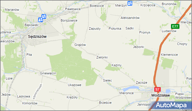 mapa Zielonki gmina Sędziszów, Zielonki gmina Sędziszów na mapie Targeo