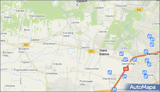 mapa Zielonki gmina Stare Babice, Zielonki gmina Stare Babice na mapie Targeo