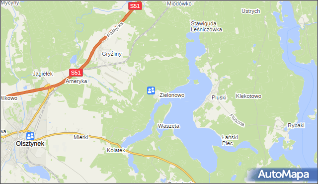 mapa Zielonowo gmina Stawiguda, Zielonowo gmina Stawiguda na mapie Targeo