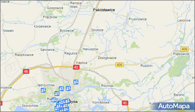 mapa Złotogłowice, Złotogłowice na mapie Targeo