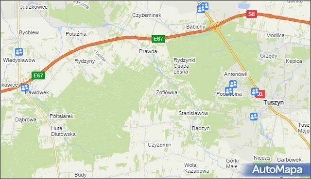 mapa Zofiówka gmina Tuszyn, Zofiówka gmina Tuszyn na mapie Targeo