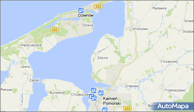 mapa Żółcino, Żółcino na mapie Targeo