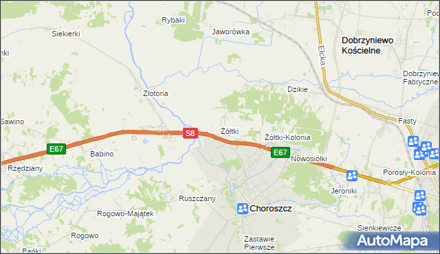 mapa Żółtki gmina Choroszcz, Żółtki gmina Choroszcz na mapie Targeo