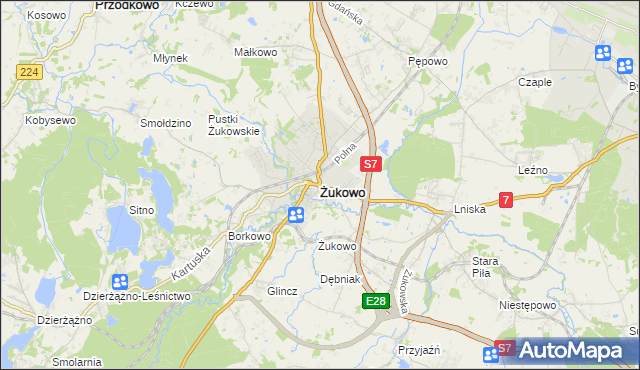 mapa Żukowo powiat kartuski, Żukowo powiat kartuski na mapie Targeo