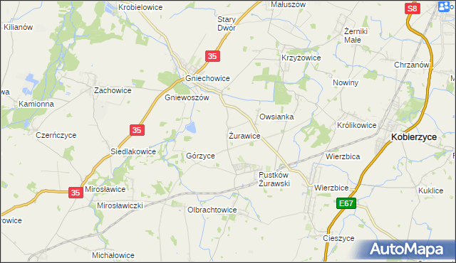 mapa Żurawice gmina Kobierzyce, Żurawice gmina Kobierzyce na mapie Targeo