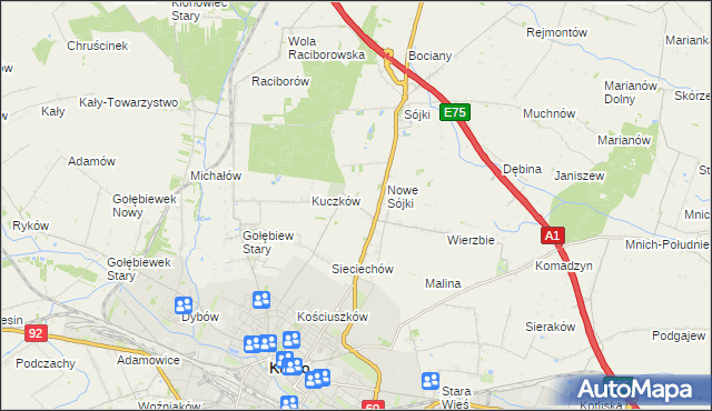 mapa Żurawieniec gmina Kutno, Żurawieniec gmina Kutno na mapie Targeo