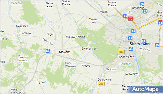 mapa Zwierzyniec gmina Maków, Zwierzyniec gmina Maków na mapie Targeo