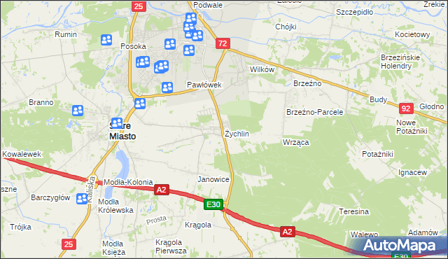 mapa Żychlin gmina Stare Miasto, Żychlin gmina Stare Miasto na mapie Targeo