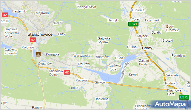 mapa Adamów gmina Brody, Adamów gmina Brody na mapie Targeo