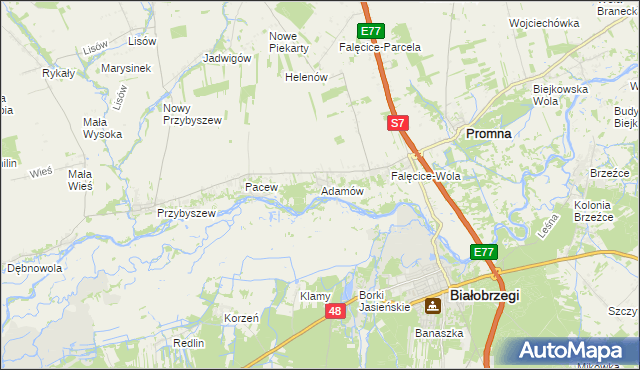 mapa Adamów gmina Promna, Adamów gmina Promna na mapie Targeo