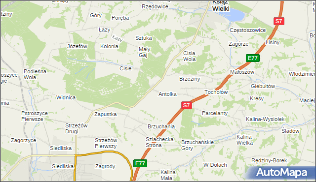 mapa Antolka gmina Książ Wielki, Antolka gmina Książ Wielki na mapie Targeo