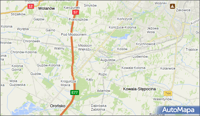 mapa Augustów gmina Kowala, Augustów gmina Kowala na mapie Targeo