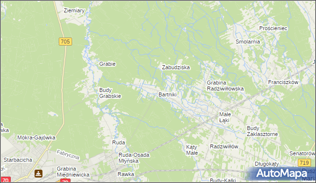 mapa Bartniki gmina Puszcza Mariańska, Bartniki gmina Puszcza Mariańska na mapie Targeo