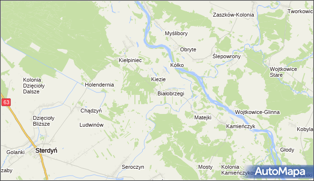 mapa Białobrzegi gmina Sterdyń, Białobrzegi gmina Sterdyń na mapie Targeo